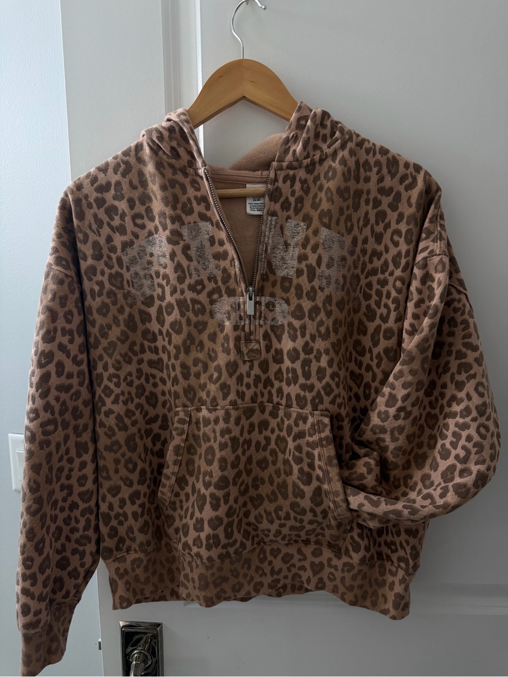 Victoria's Secret PINK Campus Fleece Half-Zip Hoodie (Leopard Print)
